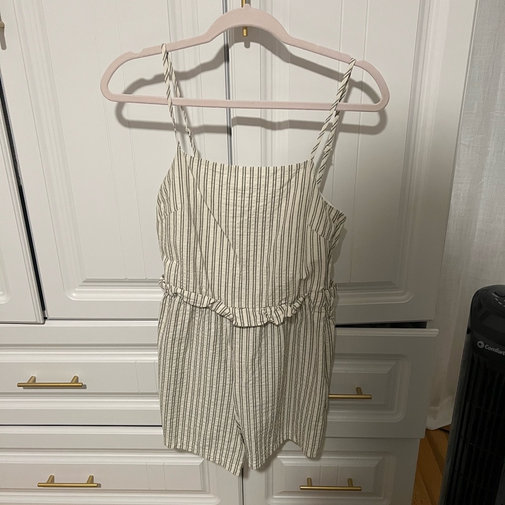 Bershka Beige and Gray Striped Romper